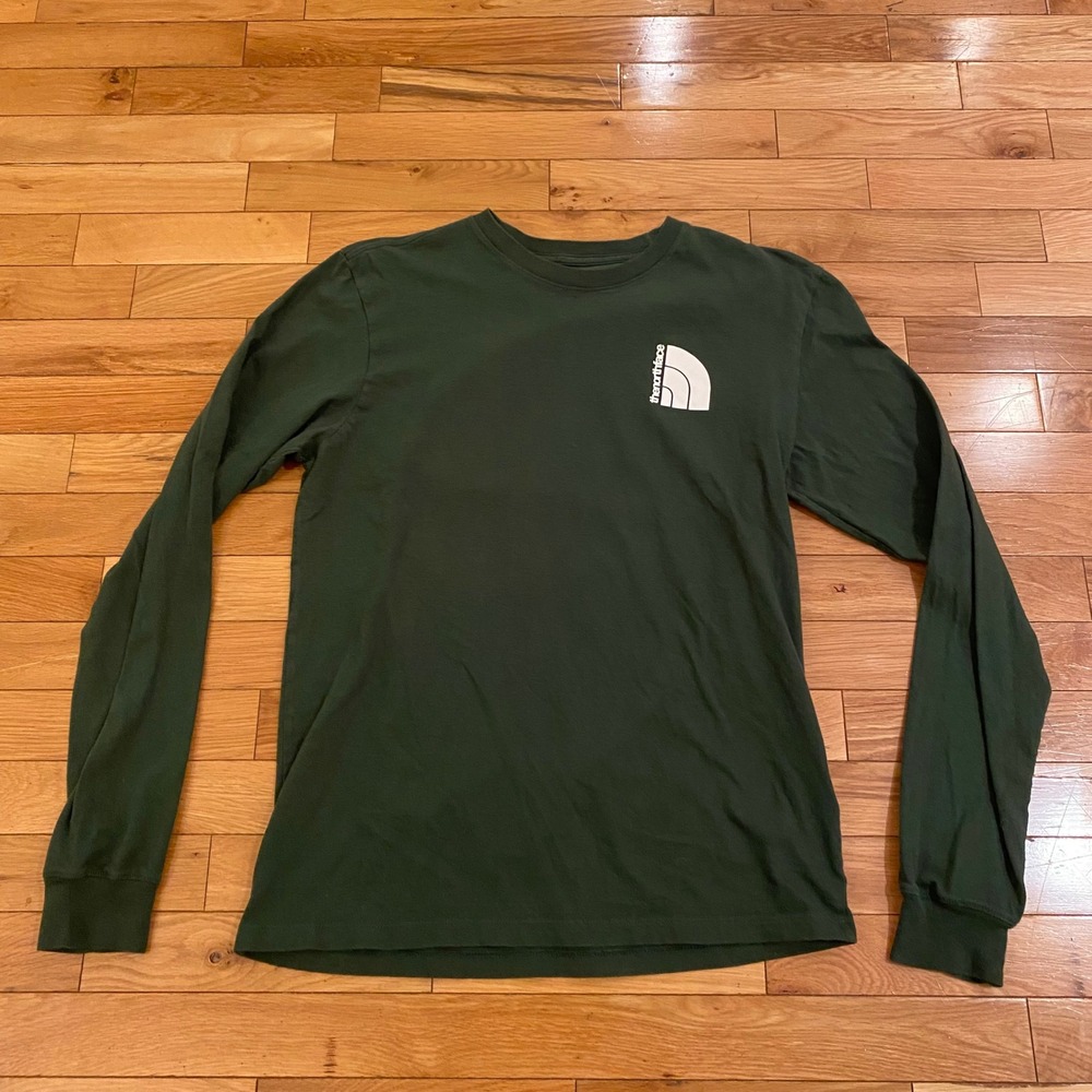 The North Face Mens Long Sleeve T Shirt Green Logo Exploration Tee Size S - Picture 1 of 5